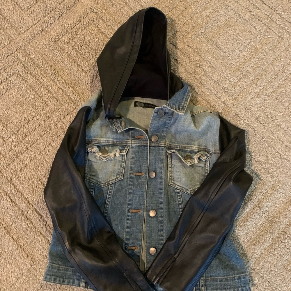 Denim faux leather cropped jacket size M/L
